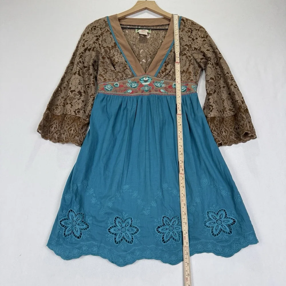 Vtg 90s Flying Tomato‎ Dress Womens Small Blue Empire Waist Crochet Boho Indie - Picture 14 of 16